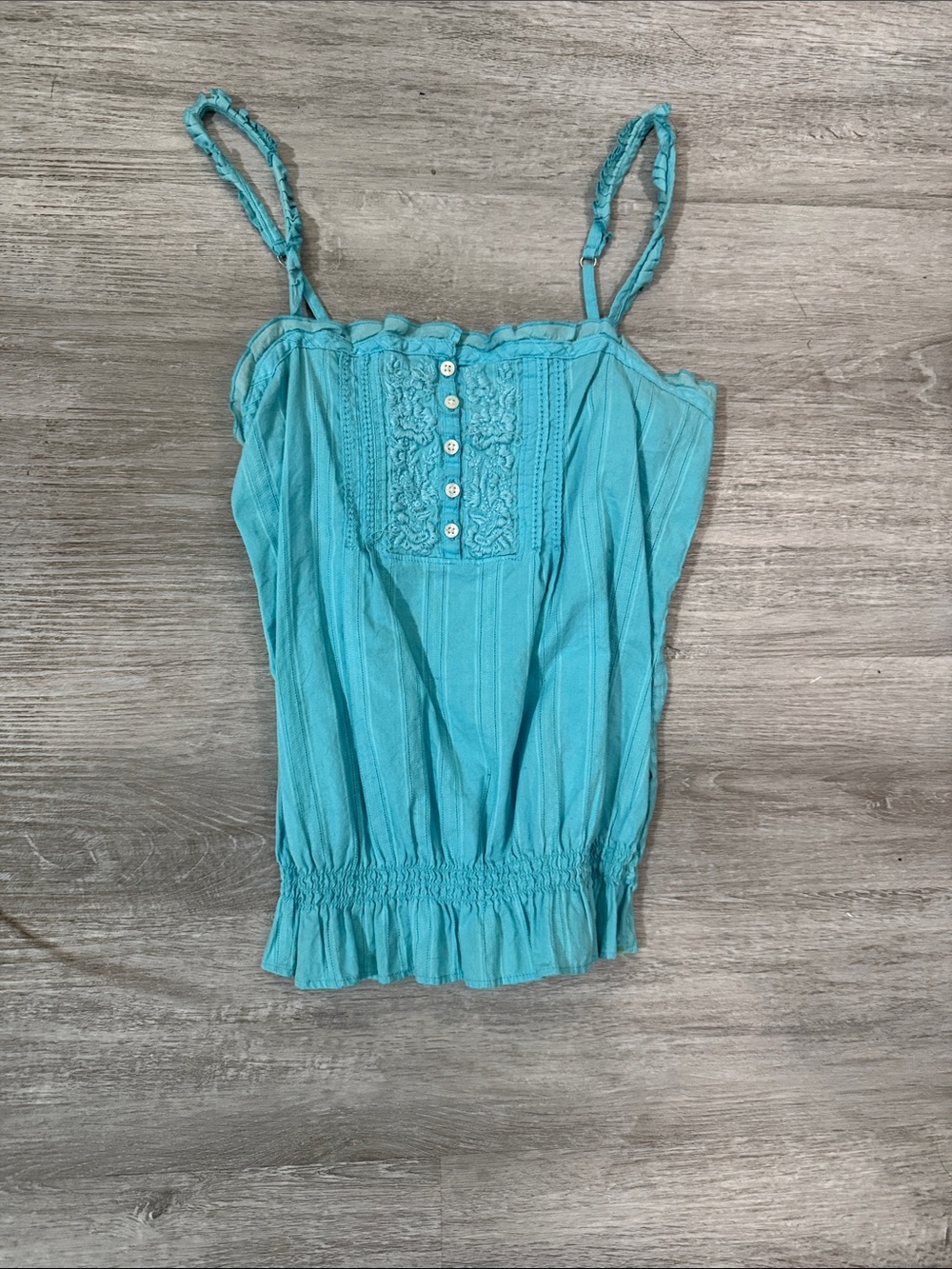 Abercrombie & Fitch Turquoise Spaghetti Strap Lace-Front Camisole
